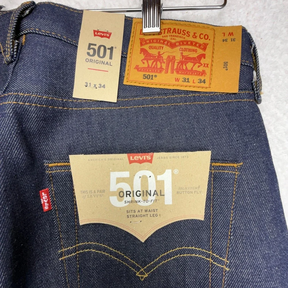 Levis 501 Original Shrink-To-Fit Jeans Mens 31x34 Rigid Indigo Blue 00501-0000